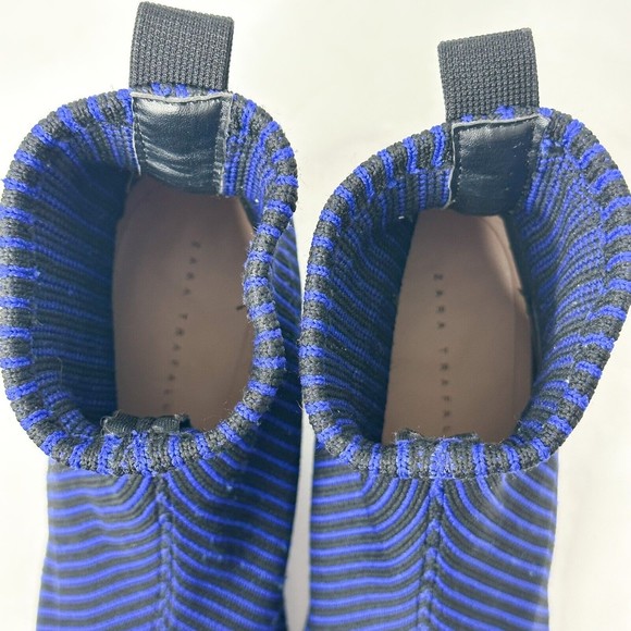 ZARA Trafaluc Sock Ankle Boots Size 6 Booties Blue Black Stripe Knit Block Heel - Picture 8 of 10